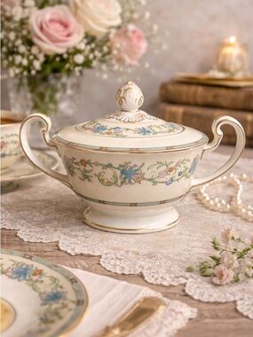 Noritake Norwich Vintage Sugar Bowl w Lid Gold Floral Japan